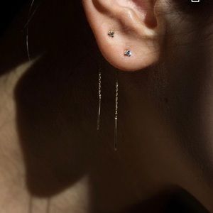 White Diamond Stitch Threader Earring 14k Gold